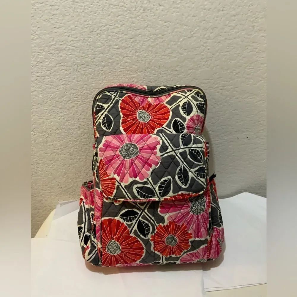 VERA BRADLEY Quilted Floral Backpack, Red/Black/Pink, 13”w x 16”h x 8”d
